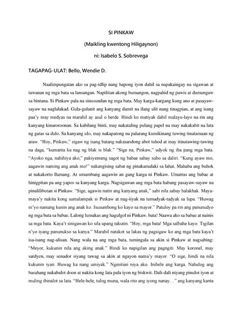Si Pinkaw Si Pinkaw (Maikling kwentong Hiligaynon) Isabelo S.